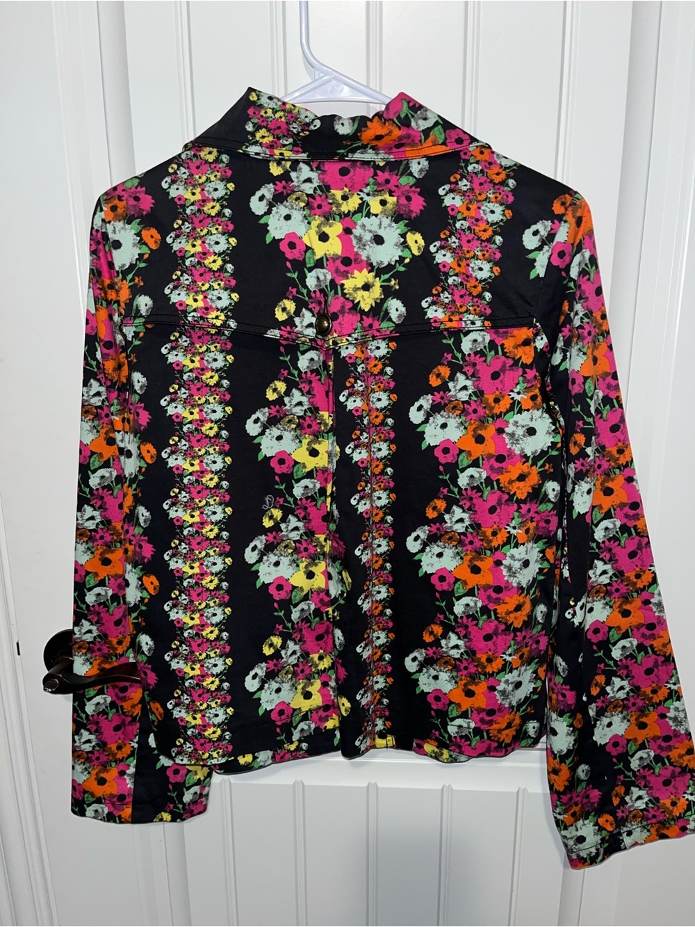 Tulle Black Floral Blazer Jacket with Pink, Yellow & Mint Blooms - Picture 6 of 6